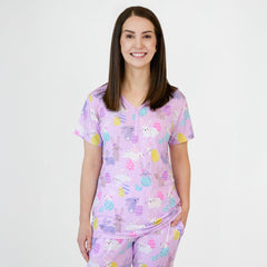 Lavender Hoppy Days Women's Short Sleeve Pajama Top